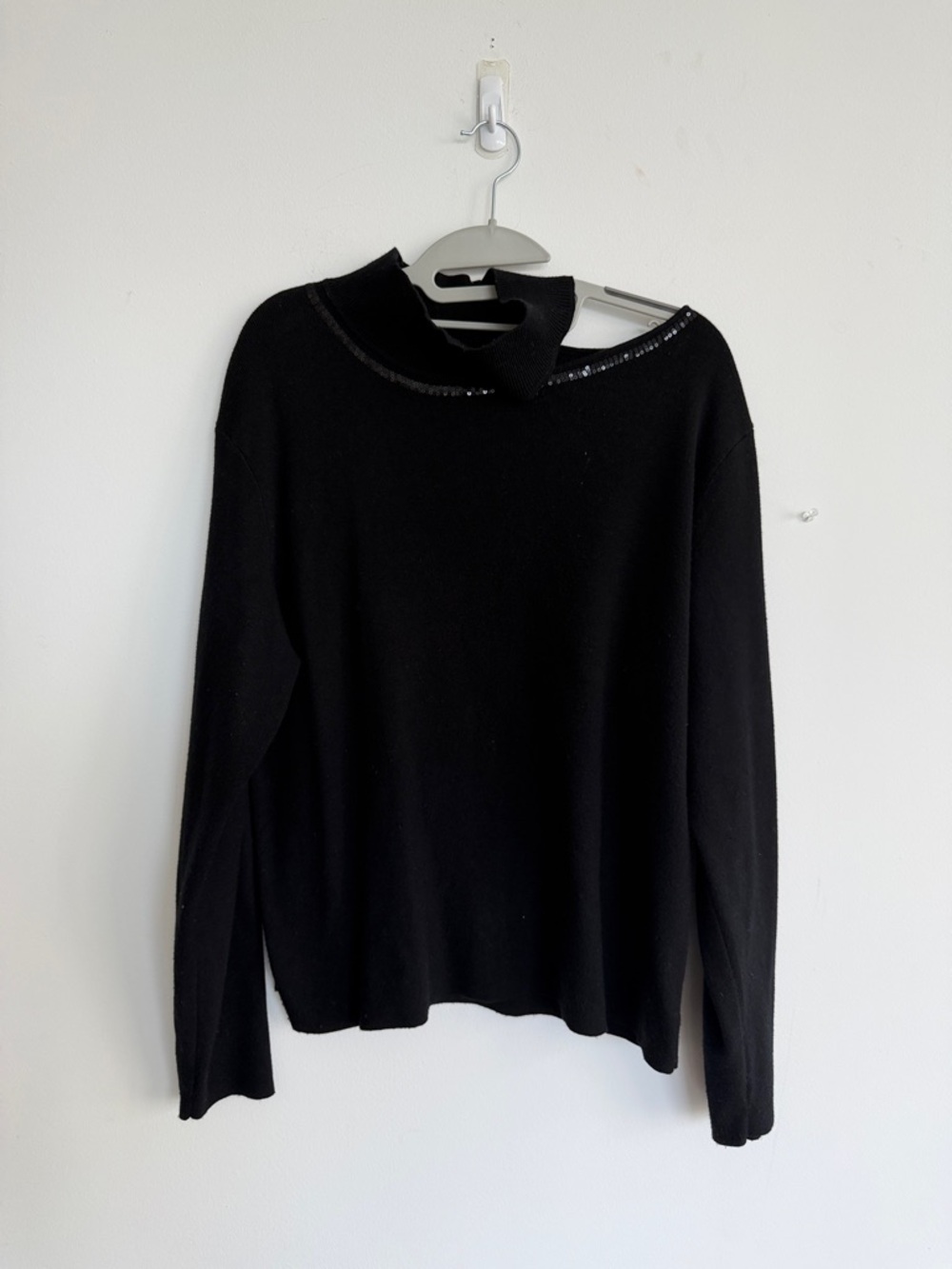 Black Sweater with Subtle Sequin Trim